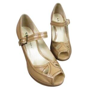 CL By Laundry Womens Peep Toe Mary Jane Heels 6.5 Tan
